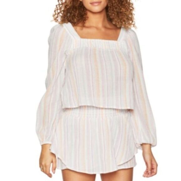 BCBGeneration Cotton Blouse Top Women's XXS 2XS White Green Purple Long-Sleeve - Picture 12 of 12